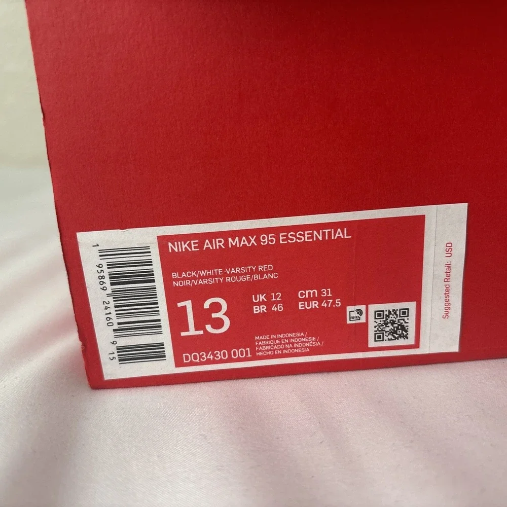 Nike Air Max 95 Essential White‎ Varsity Red Size 13 black Swoosh